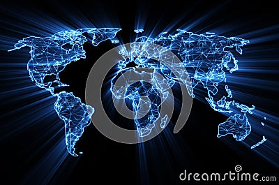 Glowing blue worldwide web on world map Stock Photo