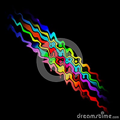 Glowing blurred light stripes in motion over on abstract background. Rainbow rays. Led Light. Future tech. Shine dynamic scene. Cartoon Illustration