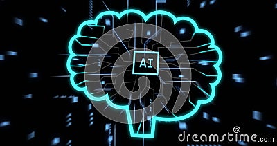 Glowing brain with AI text, representing artificial intelligence and technology Stock Photo