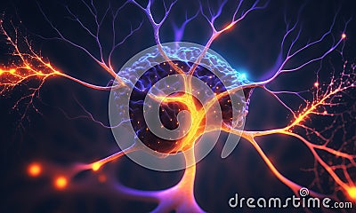 Glowing brain background with neural links network. Illustration representing artificial intelligence neuronal activity Stock Photo