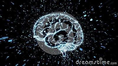 Glowing brain illustration being fromed from particle explosion with motion blur Stock Photo