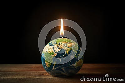 Glowing Candle in the Dark: Earth Hour Symbol. Stock Photo