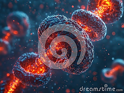 Glowing cells energy connection molecular structure science technology abstract pattern Cartoon Illustration