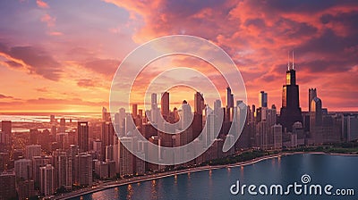 Glowing chicago skyline Stock Photo