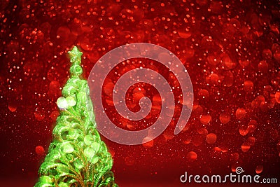 Glowing Christmas tree and red lights abstract backgro Stock Photo