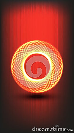 Glowing circle sacred geometric shape vertical background, fire wheel yellow and orange, cyber burning ring, vector phone futurist Vector Illustration