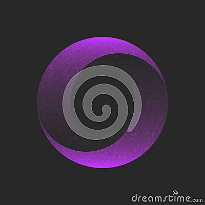 Glowing circular logo purple gradient impossible object 3d design with noise textured and dynamic shapes on a dark background, Vector Illustration