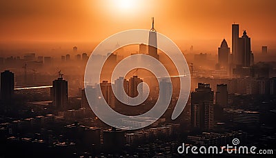 Glowing cityscape reflection, sunset to dawn rise generated by AI Stock Photo