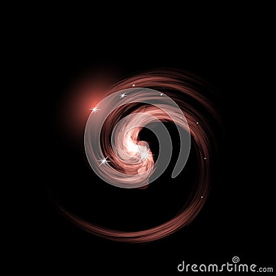 Glowing coral vortex neon abstraction, twisted on spiral. Semicircular curl, vector backdrop element, editable color. Modern Vector Illustration
