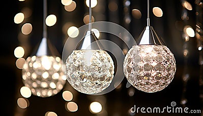 Glowing crystal chandelier illuminates dark, elegant home interior generated by AI Stock Photo