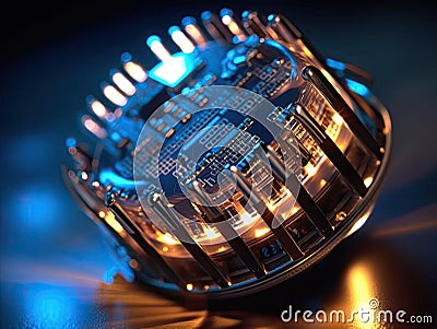 Glowing cybernetic implant with metallic finish Stock Photo