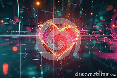 Glowing Cyberpunk Heart Representing Futuristic Love Neural Network Cybersecurity Concept Digitally Created Stock Photo