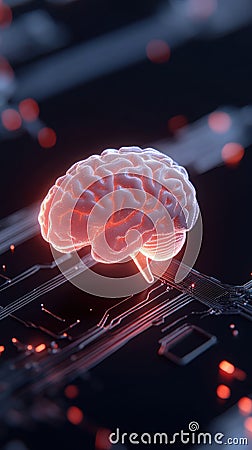 glowing digital brain surrounded by futuristic data, symbolizing artificial intelligence Stock Photo
