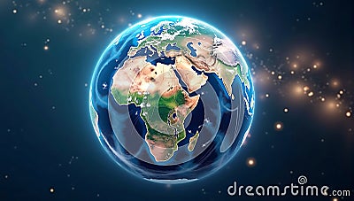 A glowing digital map showing multiple smart cities across continents connected by glowing lines, symbolizing global urbanization Stock Photo