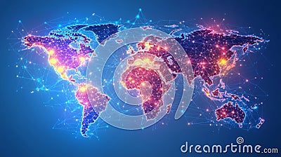 Glowing digital network map of the world displaying global connectivity Stock Photo