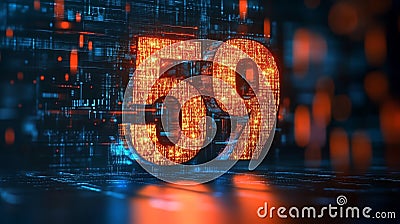 Glowing Digital Number 59 in Futuristic Style on Abstract Technology Background, 3D Rendering Stock Photo