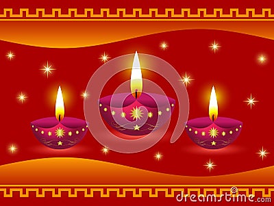 Glowing Diwali Lamps Stock Photo
