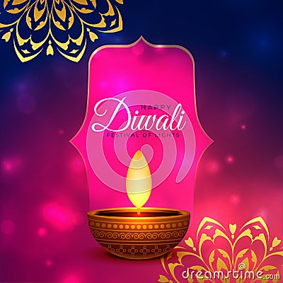 glowing diwali wishes card banner with realistic diya vector Vector Illustration