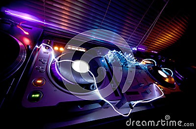 Glowing DJ Equipment Stock Photo