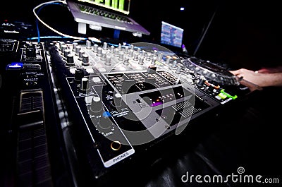 Glowing DJ Nightclub Equipment Stock Photo
