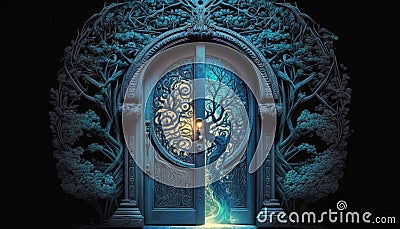 The Glowing Door of Magic. Generative AI Stock Photo