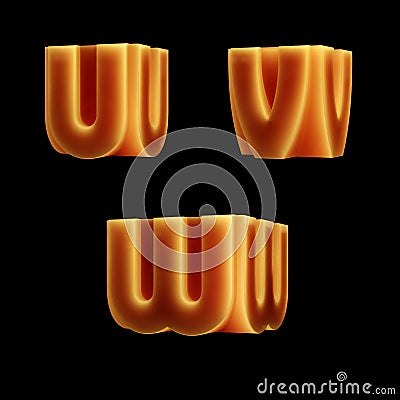 Glowing double-font alphabet - letters U-W Stock Photo