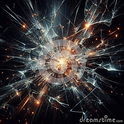 Glowing Epicenter of Shattered Glass Stock Photo