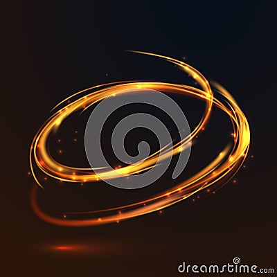 Glowing fire gold circle light effect on black background Vector Illustration