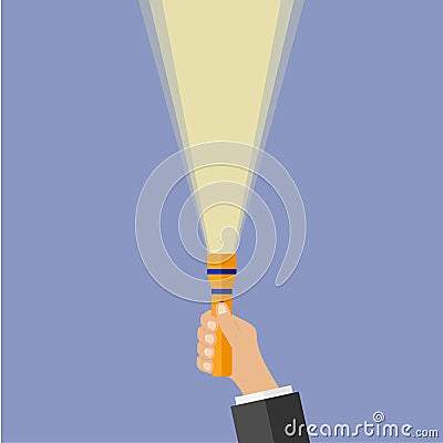 A glowing flashlight in his hand Cartoon Illustration