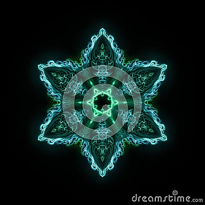 Green Glowing Fractal neon mandala Stock Photo