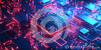 A glowing futuristic AI-powered multi-dimensional quantum sensor array, featuring cybernetic Stock Photo