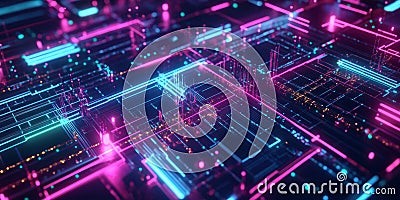 A glowing futuristic AI-powered multi-dimensional quantum sensor array, featuring cybernetic Stock Photo