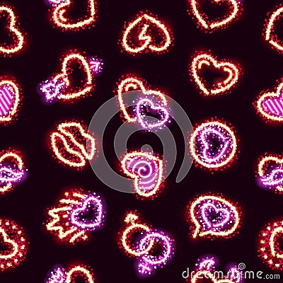 Glowing Glitter Hearts Seamless Background Vector Illustration