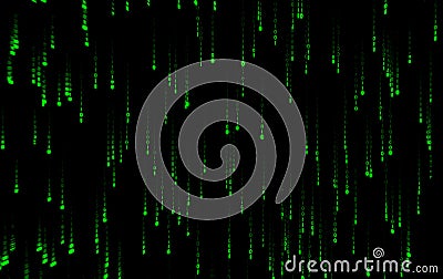 Glowing green binary code overlay on black background, digital data stream, futuristic matrix style, computer screen, cyber Stock Photo