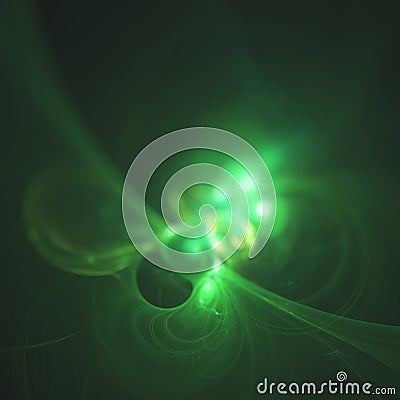 glowing green curved lines blurred over dark Abstract Background. Illustration Stock Photo