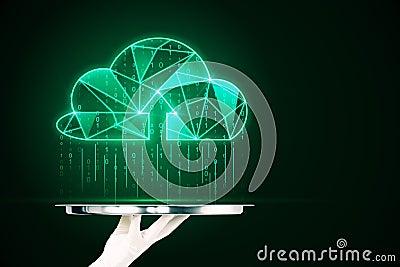 Glowing green digital cloud Stock Photo