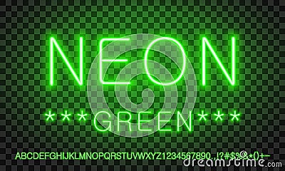 Glowing green neon font set Vector Illustration