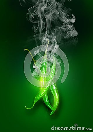 Glowing Green Super Hot Chili Peppers Stock Photo