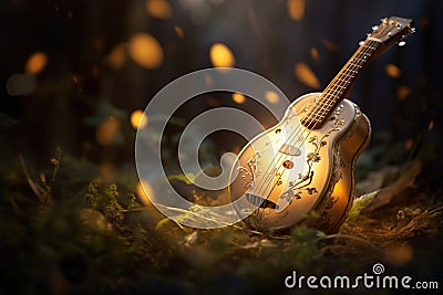 glowing guitar. Generative Ai Stock Photo