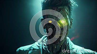 Glowing Head Zombie: A Photorealistic Rtx Halloween Portrait Stock Photo