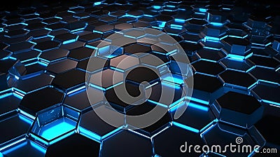 Glowing hexagon background - technology background Render Stock Photo