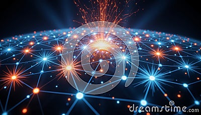 Glowing high-tech interface visualizing data clusters and AI predictions Stock Photo