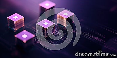 Glowing holographic hubs representing distributed AI platform Stock Photo