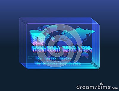 Glowing holographic virtual digital plastic card, concept illustration for modern payment options. Vector Illustration