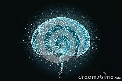 Glowing human brain model, Artificial intelligence, neural network, ai generated Stock Photo