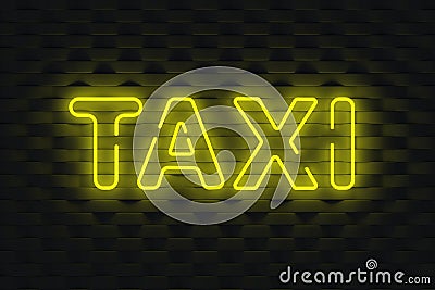 Glowing inscription taxi on dark wall. Neon effect. Provision of passenger transportation services Stock Photo