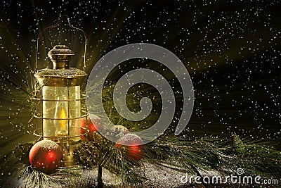 Glowing Lantern Christmas Night Stock Photo