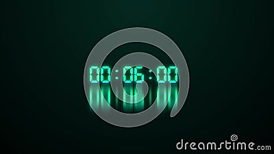 Glowing led timecode readout with green digits and reflection of digits on surfaceon black background. 3D render Stock Photo