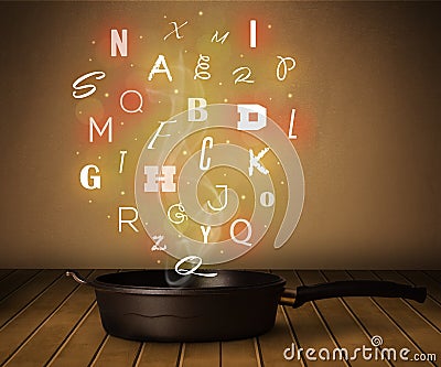 Glowing letters coming out from cooking pot Stock Photo