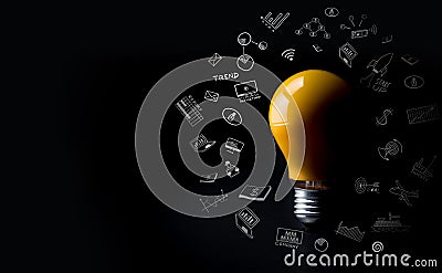Glowing light bulb in dark.creativity inspiration concept Stock Photo